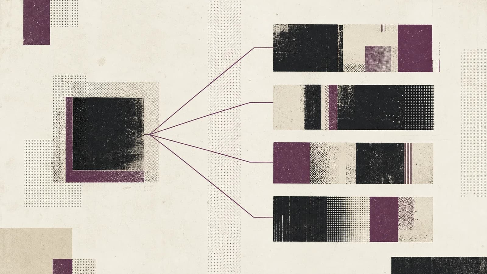 Abstract design branching into four related variations for comparison